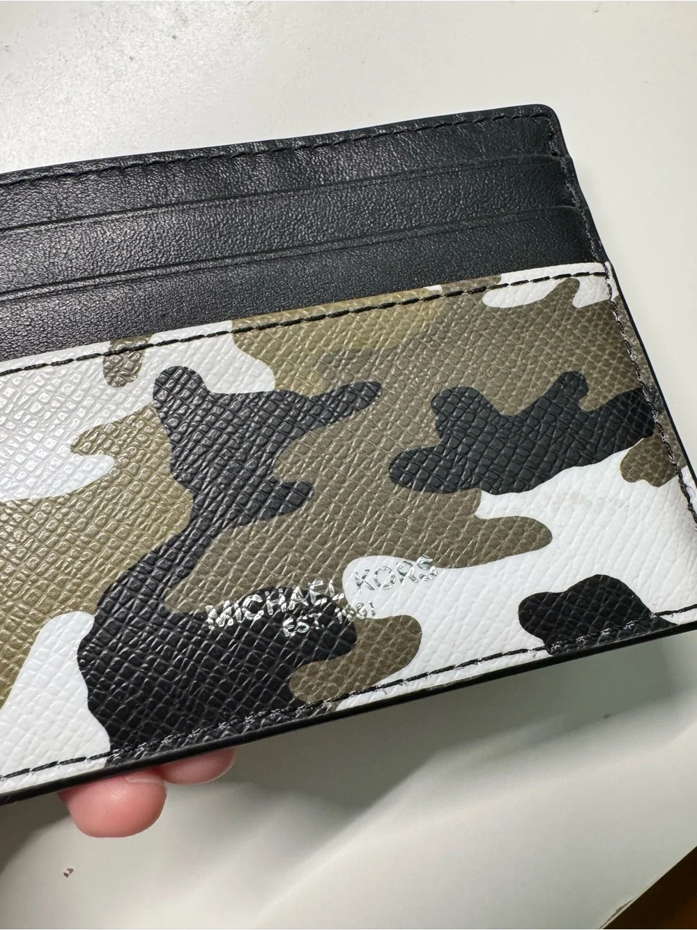 Michael Kors Black & Green Camo Leather Card Holder